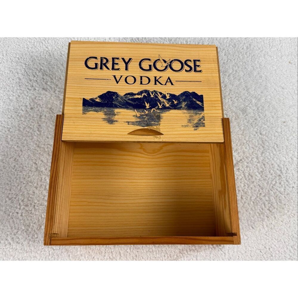 Grey Goose Vodka Wood Storage Box/Sliding Lid
